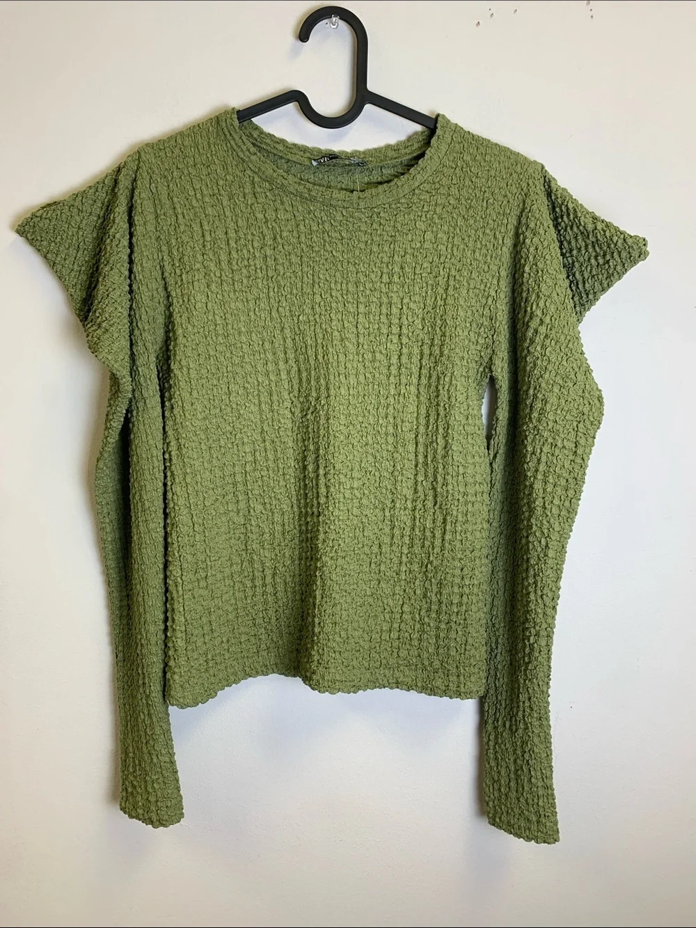Zara Olive Textured Long Sleeve Top - Crinkle Knit
